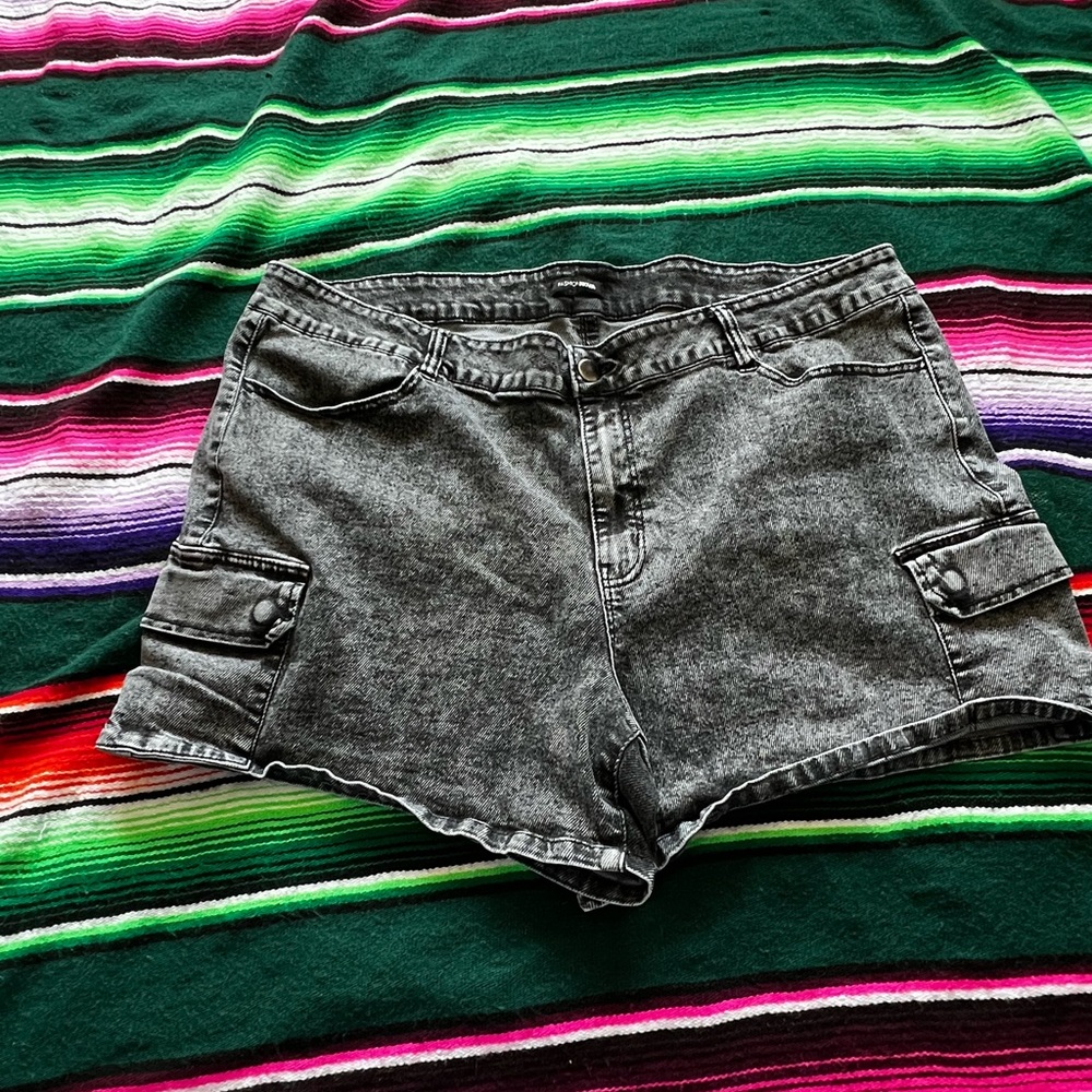 Acid wash black jean shorts